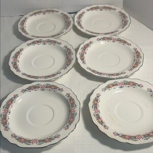 Elegant Floral saucer Set - of 6 Cream and Pink Vintage W S George